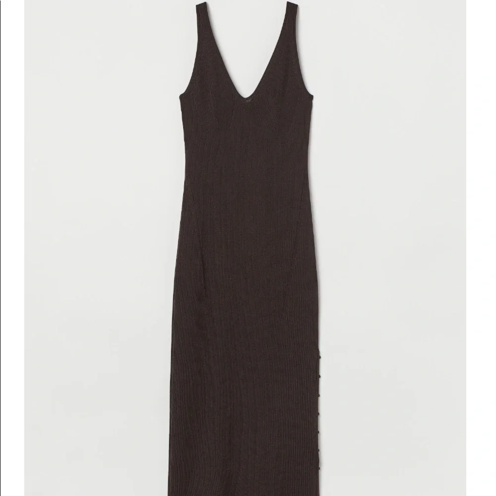 H&M Chocolate Brown Rib-Knit Dress Sz S - Picture 3 of 7
